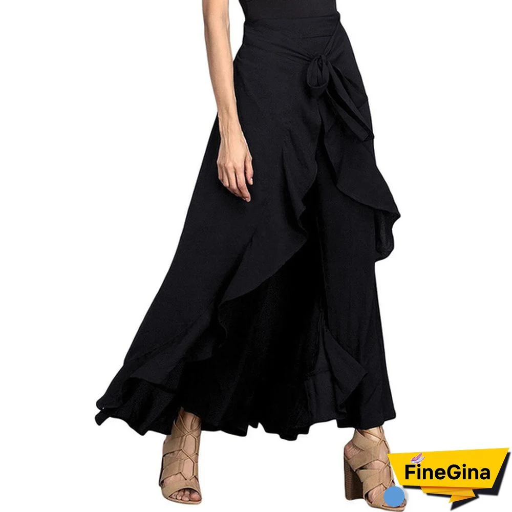 Summer Women's Skirt Pant Ruffle Palazzo Trouser Boho Wide Leg Loose Skirt Pants