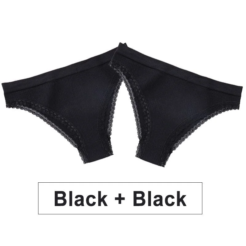 2PCS/Set Women Panties Sexy Lingerie Lace Underwear Female Underpants Solid Color Bikini Panties Seamless Briefs for Woman Girls