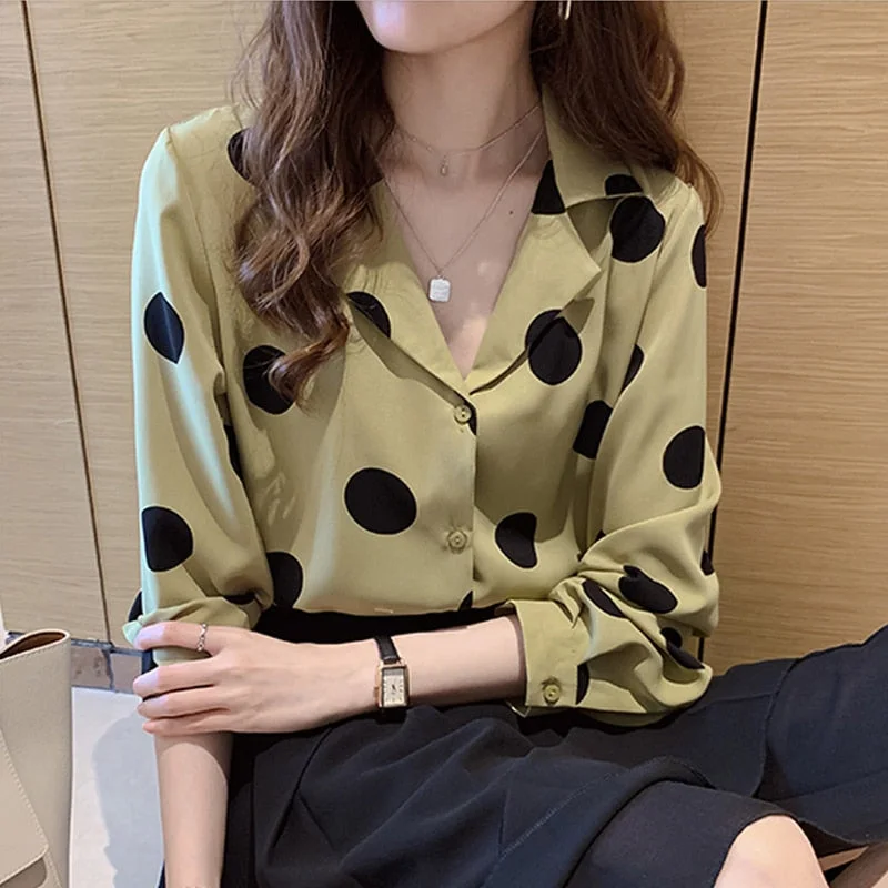 Blusas Mujer 2021 Spring New Autumn Long Sleeve Chiffon Blouse Women Elegant Women Tops Polka Dot Korean Office Lady Clothing