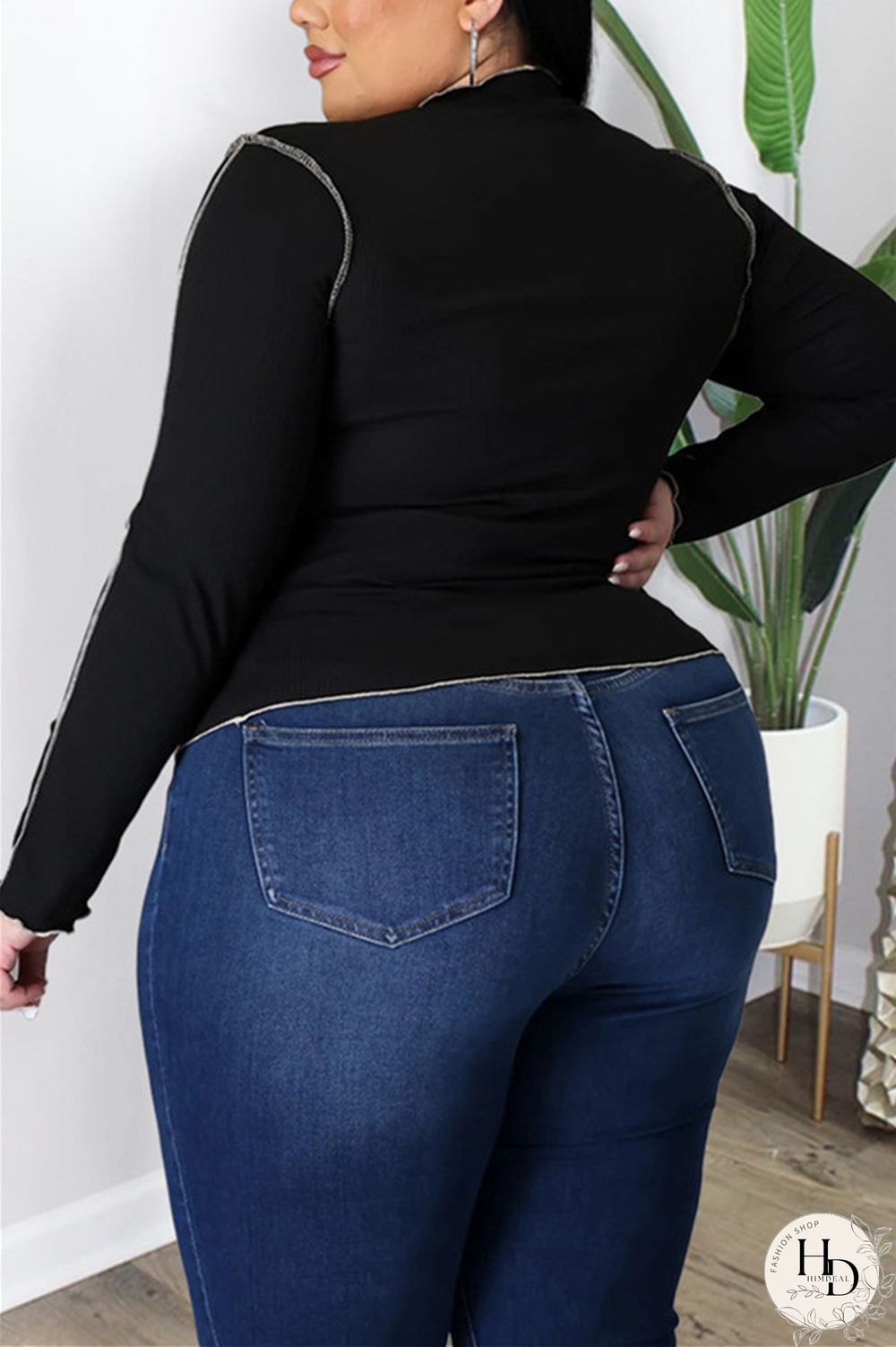 Black Fashion Casual Solid Split Joint O Neck Plus Size Tops