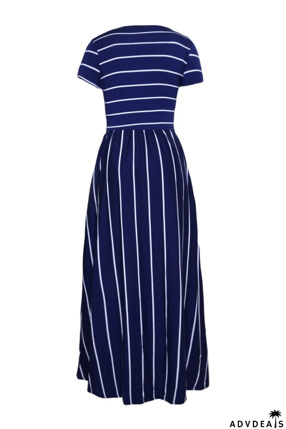 Striped Black Short Sleeve Maxi Dress
