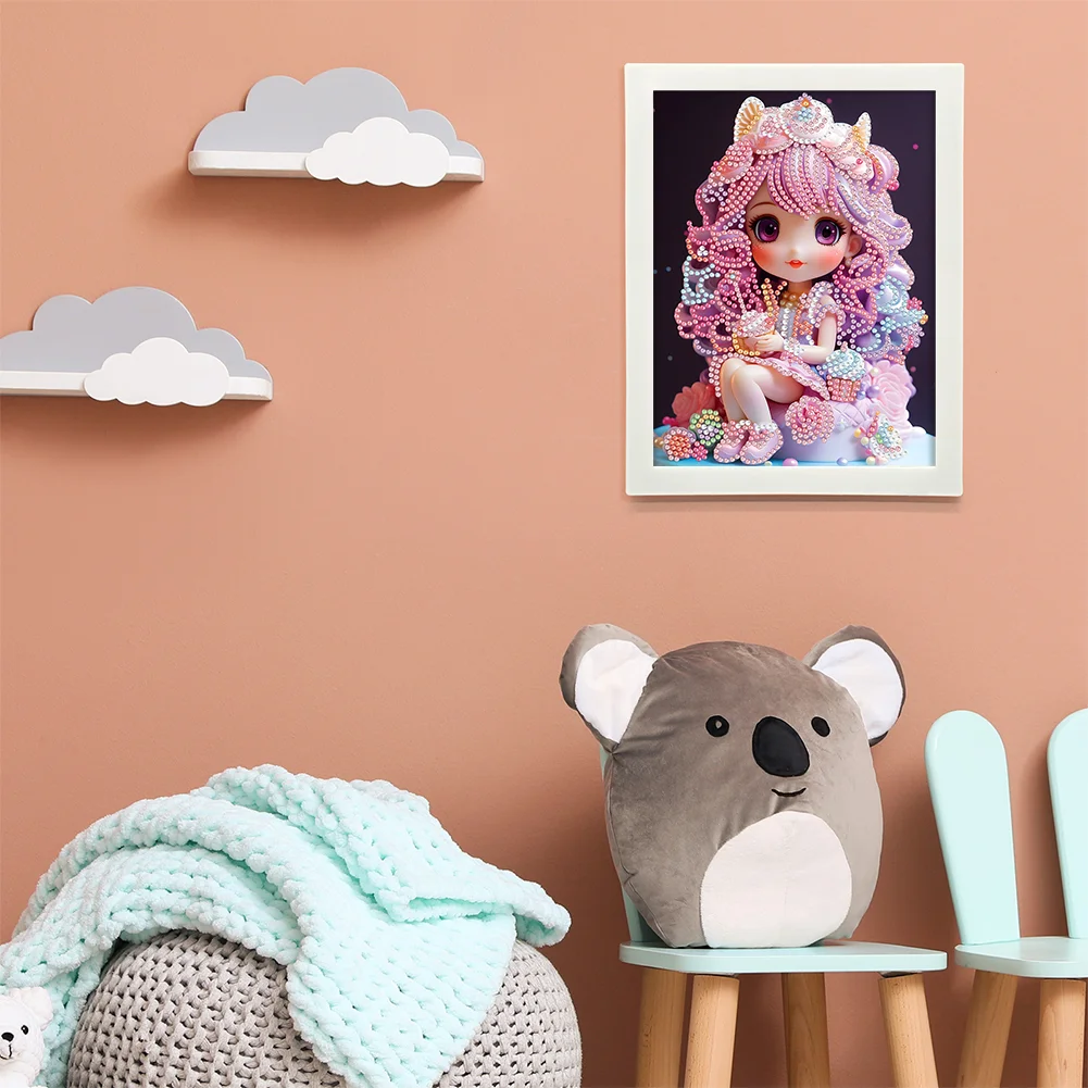 Diamond Painting - Partial Crystal Rhinestone Drill - Cartoon Girl(Canvas|15*20cm)【with Plastic Frame】