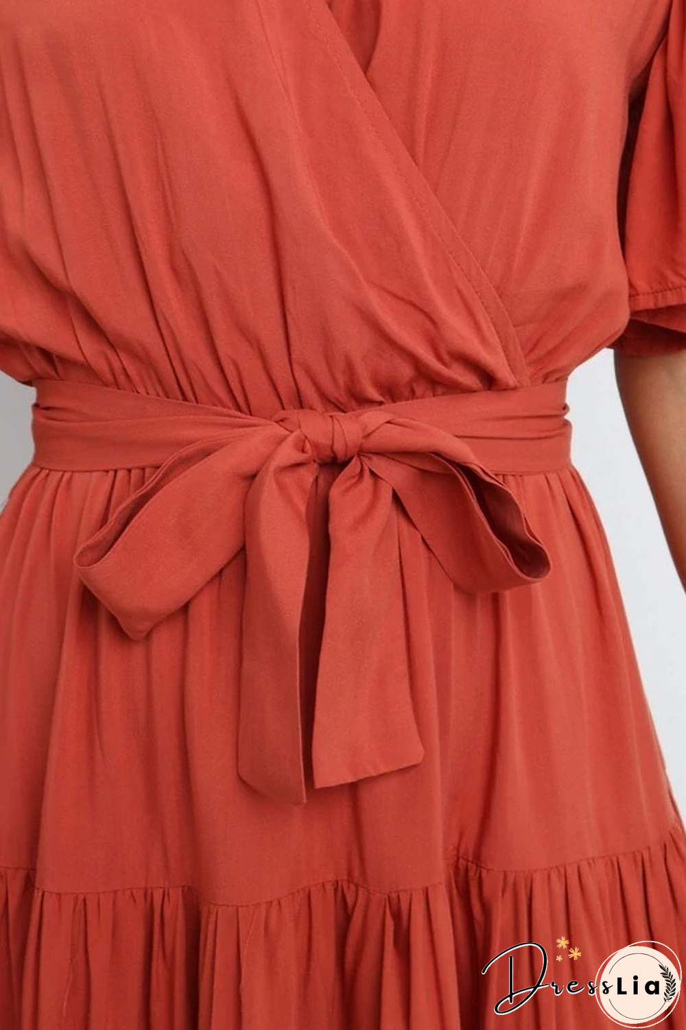 Boho Beach Vacation Summer Women Dresses New Solid V-Neck Short Ruffle Sleeve Lace-up Swing High Waist A-line Long Dress