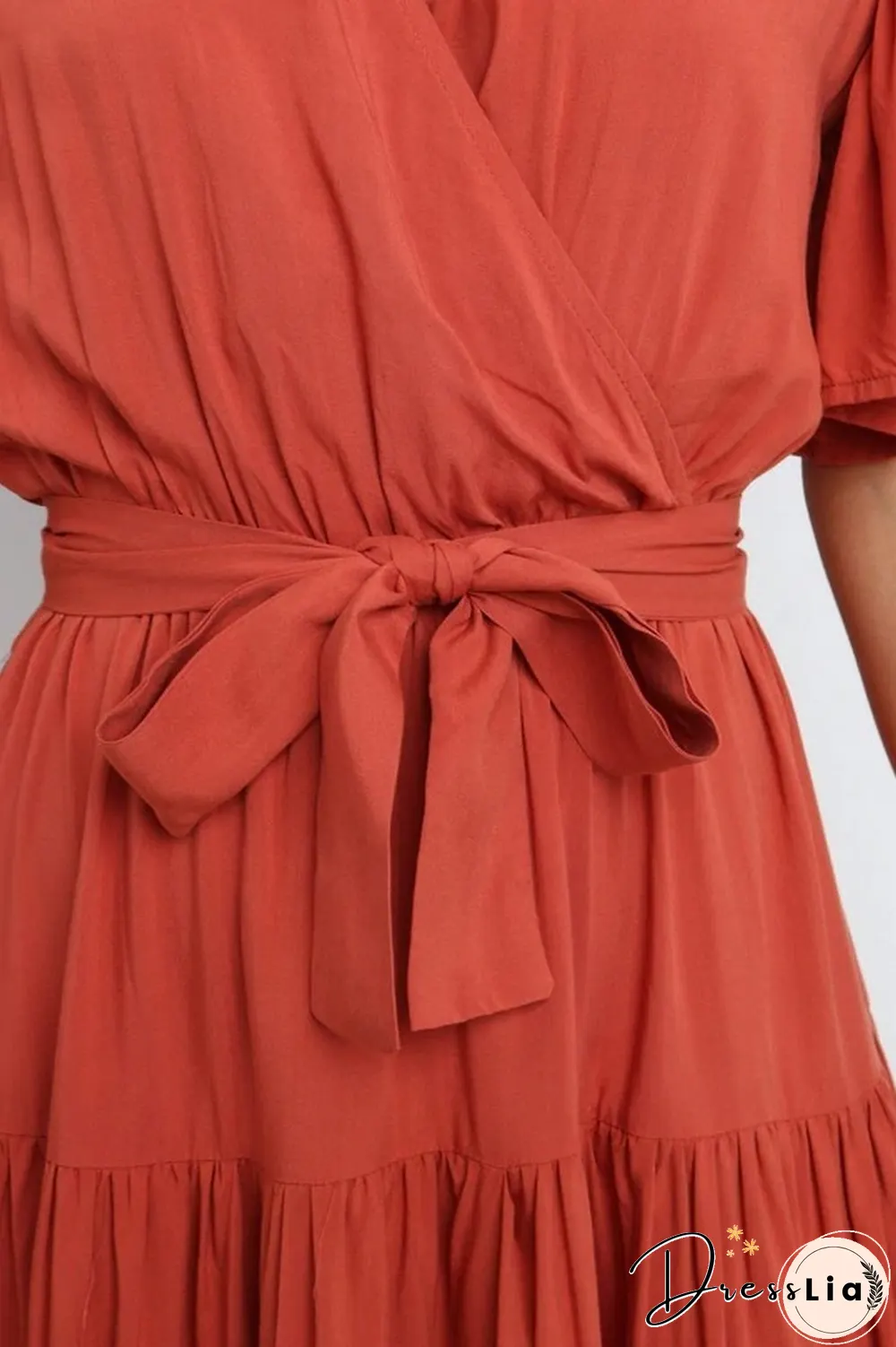 Boho Beach Vacation Summer Women Dresses New Solid V-Neck Short Ruffle Sleeve Lace-up Swing High Waist A-line Long Dress