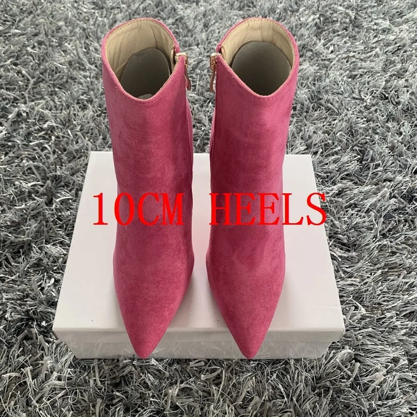 Brand Fashion Women Ankle Boots Zip Pointed Toe Footwear 10CM High Heels Female Boots Party Shoes Women 2020 New Winter