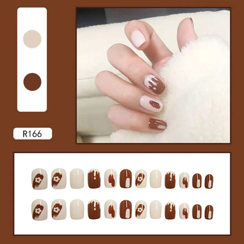 24pcs Multi-type Wear Short Paragraph Long Paragraph Fashion Manicure False Nails Full Cover Wearable Coffin Fake Nail Ballerina-Nail Inspo