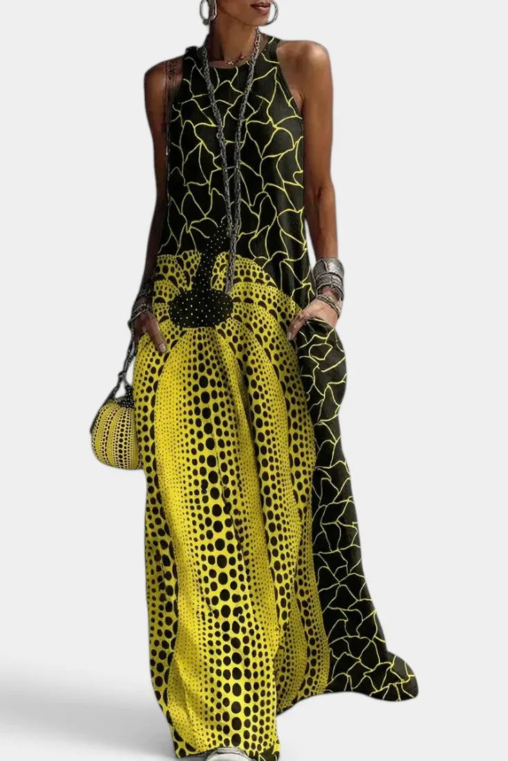 Bold Graphic Maxi Dress with Pockets