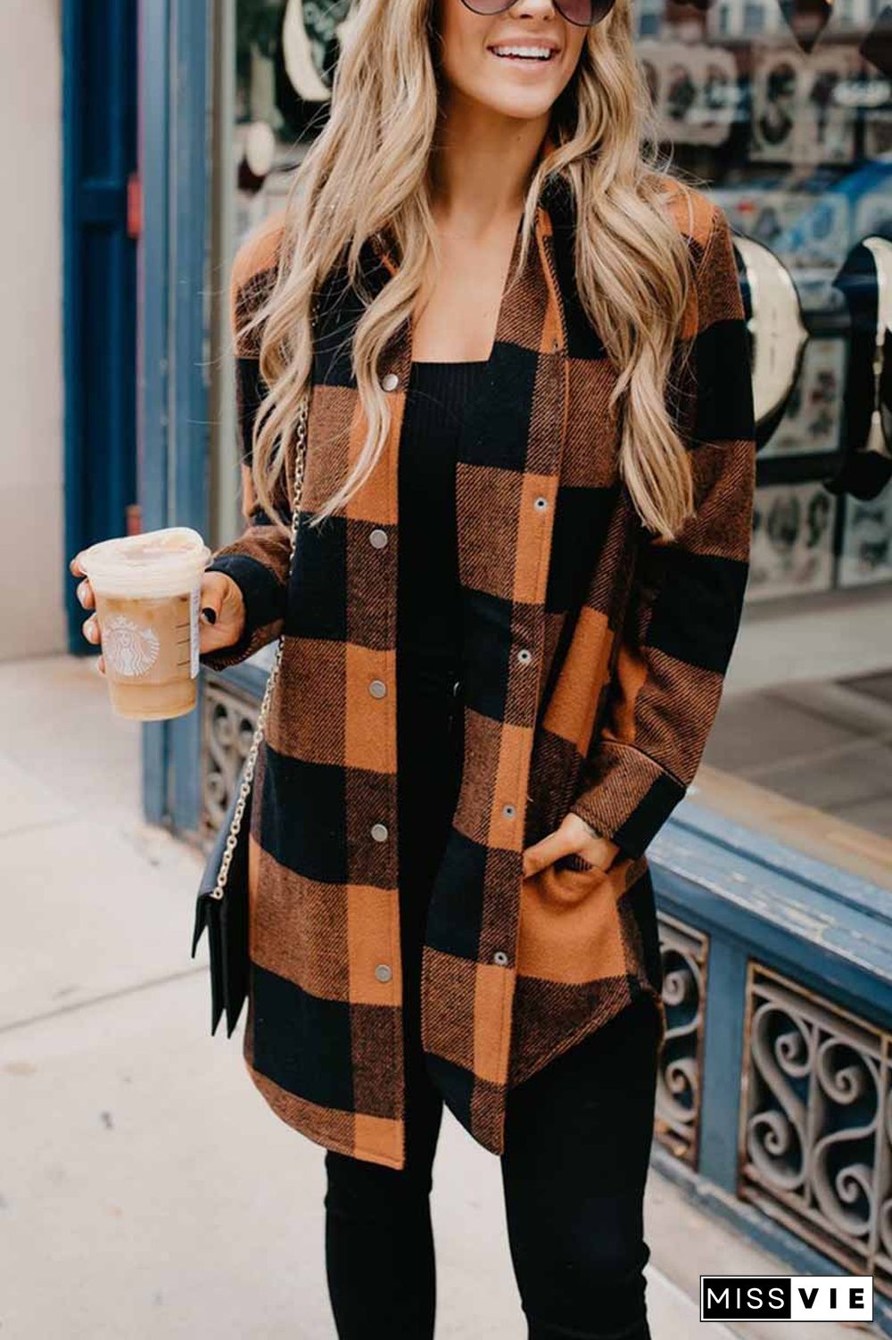 Contrast Plaid Coat