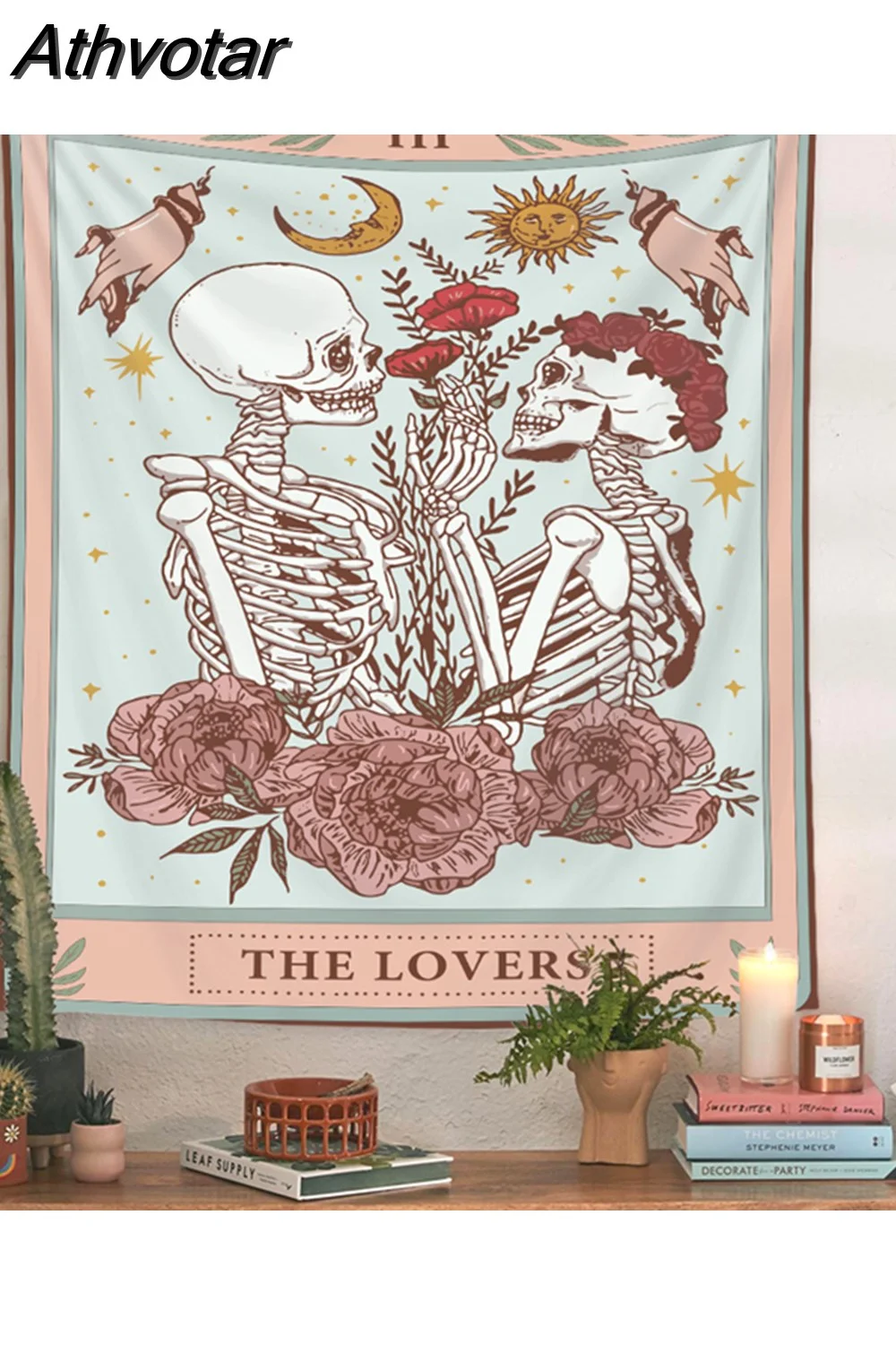 Athvotar Skull Lovers Tapestry Wall Hanging Aesthetic Background Cloth Sun Boho Decoration Home Art Tapiz for Bedroom Room Tapisserie