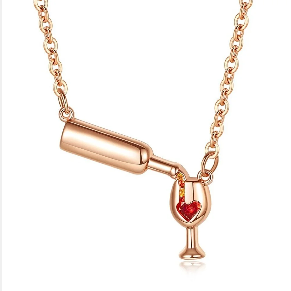 UsmallLifes King Women High-grade Wine Glass Necklace Fashion Heart Shaped Pendant ELCNEPAL