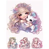 Fille rose licorne-partial sp&eacute;cial diamant peinture-30 * 30cm
