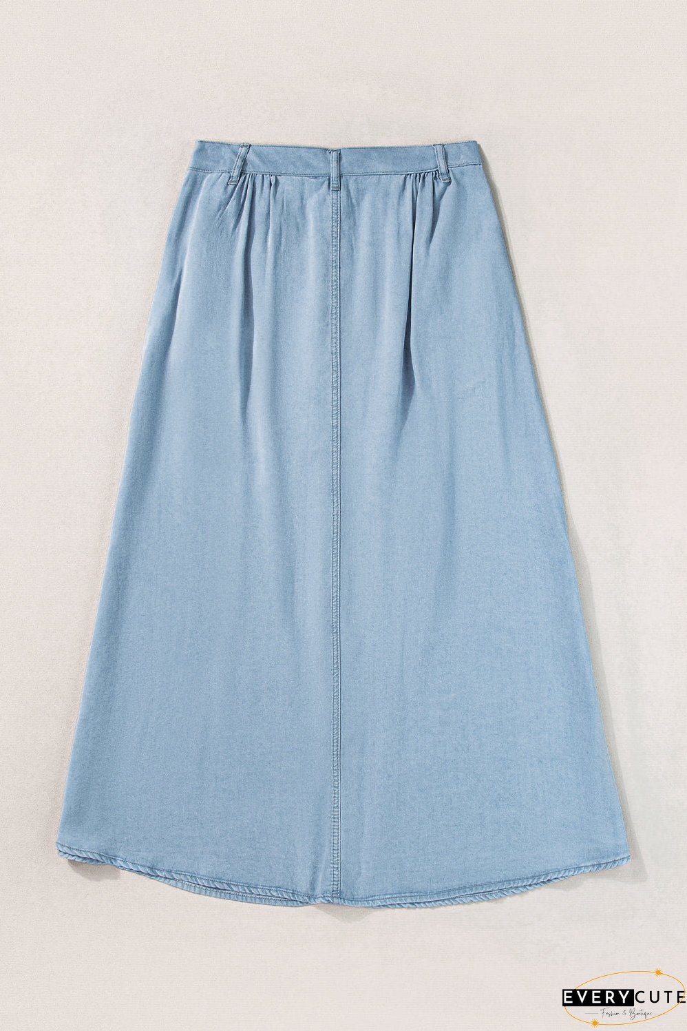 Buttoned Cotton and Linen High-Low A-Line Skirt