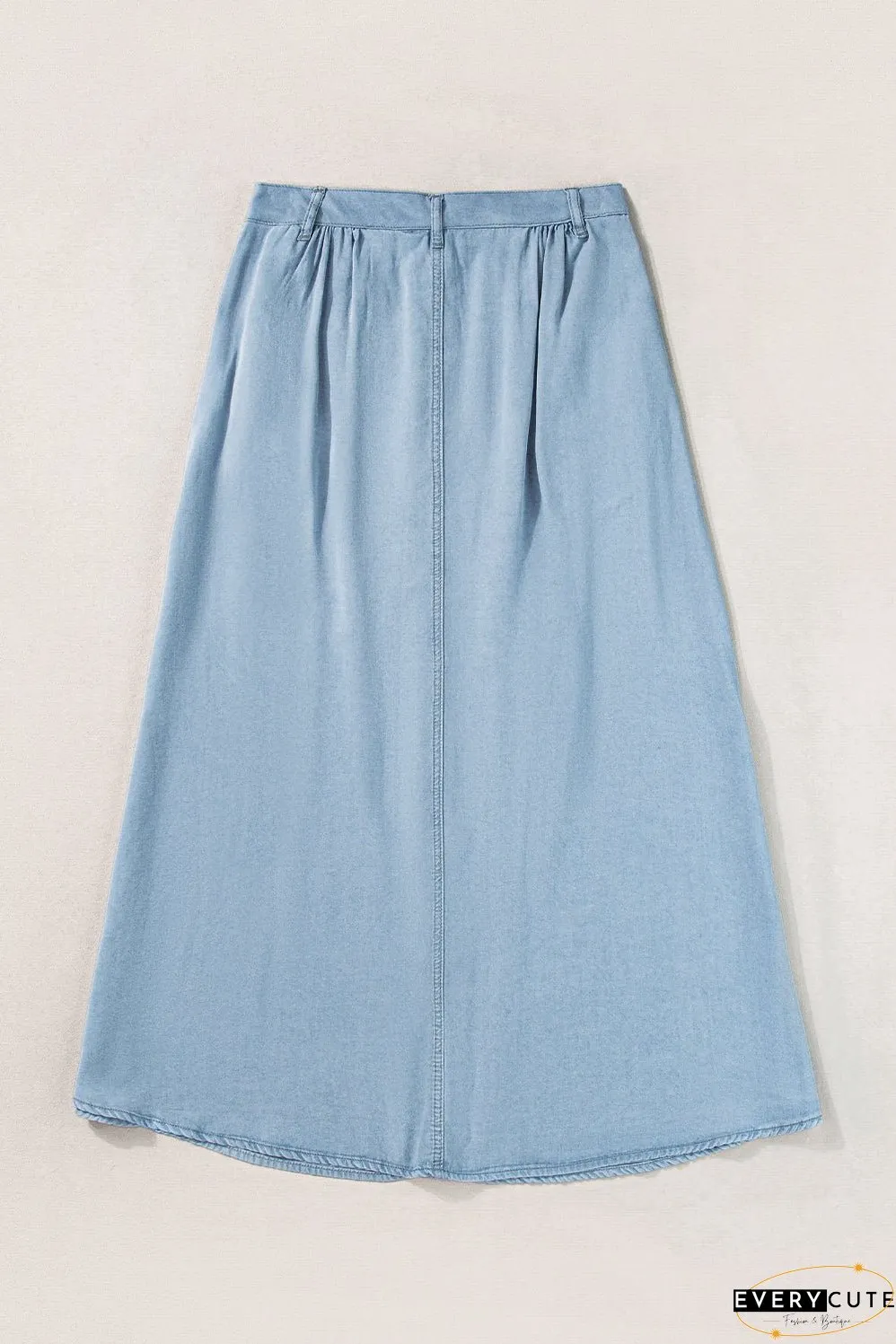 Buttoned Cotton and Linen High-Low A-Line Skirt