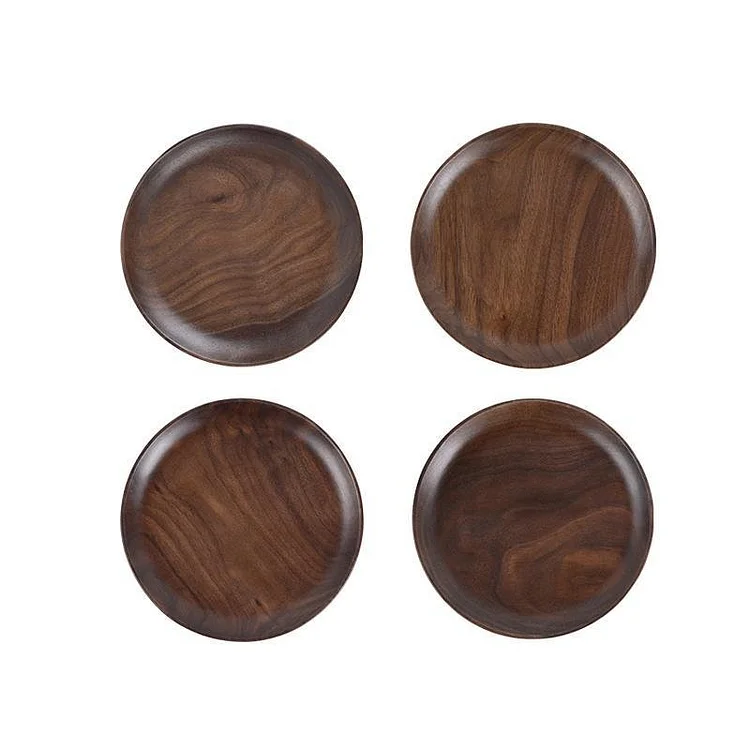 4-Piece Black Walnut Wooden Dinner Plate Sets - Appledas