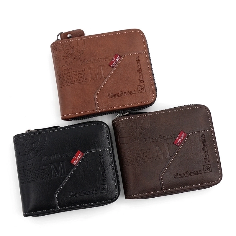 Men’s Letter Solid Color Pu Leather Zipper Wallets