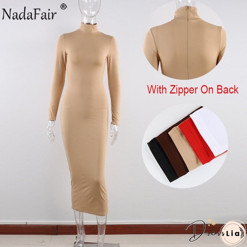 Christmas Gift Nadafair Sexy Women Dress Long Sleeve Turtleneck Autumn Winter Solid Casual Basic Black White Bodycon Slim Maxi Dress For Women