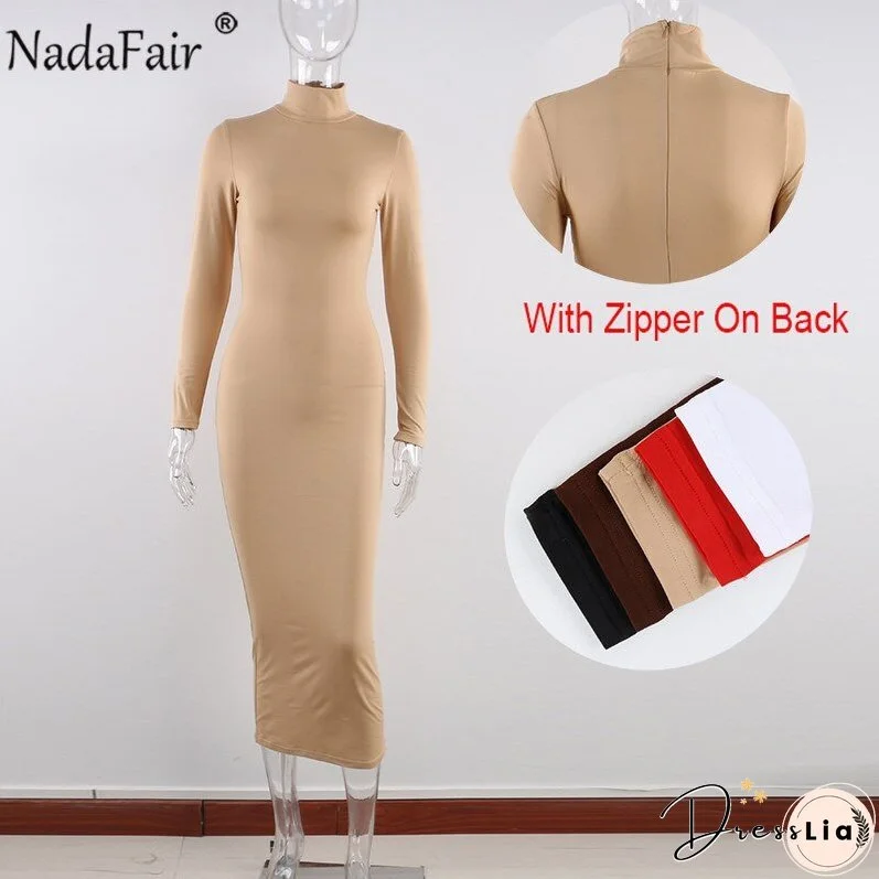 Christmas Gift Nadafair Sexy Women Dress Long Sleeve Turtleneck Autumn Winter Solid Casual Basic Black White Bodycon Slim Maxi Dress For Women