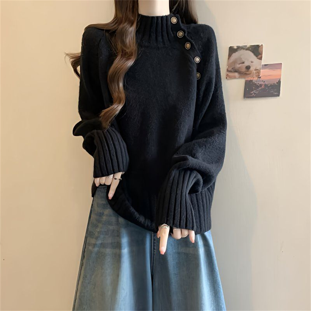 Hedirax Oversized Women's Pullover Half High Collar Sweater Women Loose Fashion Long Sleeve Bottom Turtleneck Knit Sweater Soft Warm Top
