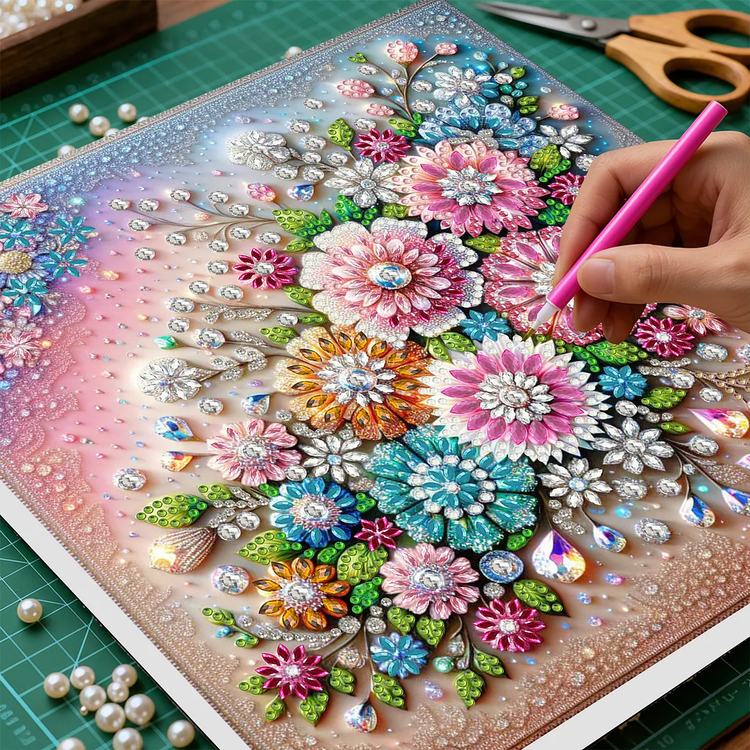 DIY Special Shape Drill Pearl Gem Diamond Art Painting Kit with Frame 9.84x9.84in Art Craft Pearl Diamond Painting for Adults Beginners Home Decor (BK33)