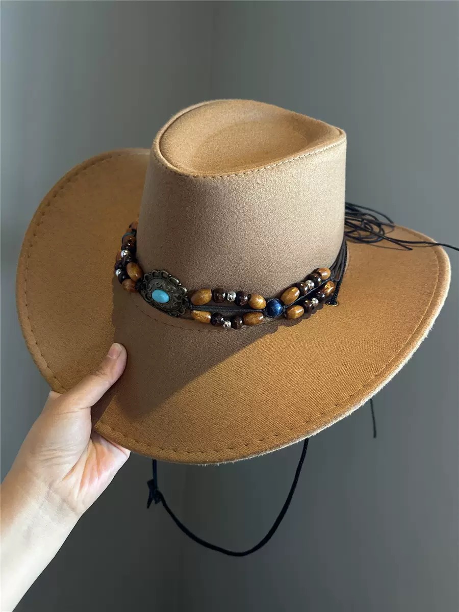 Ethnic style women's cowboy hat, hiking hat, wide-brimmed sun hat