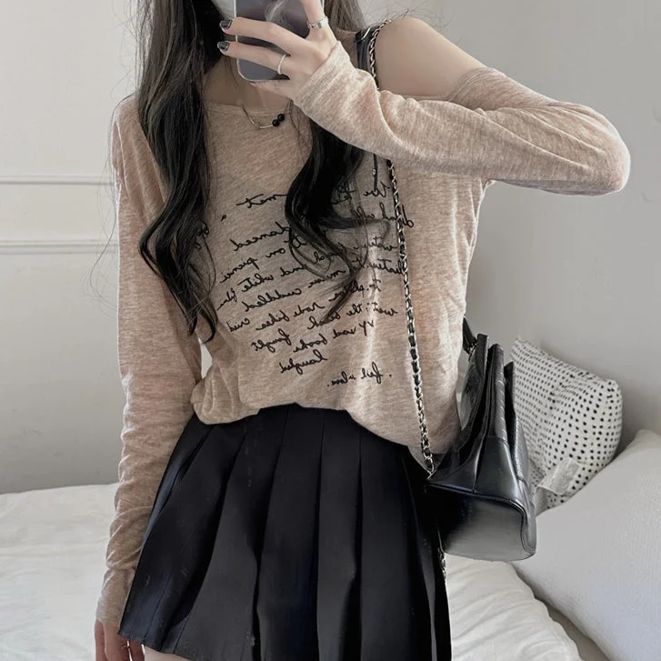 Letter T-Shirt Sun Protection Long-Sleeved Strapless Top
