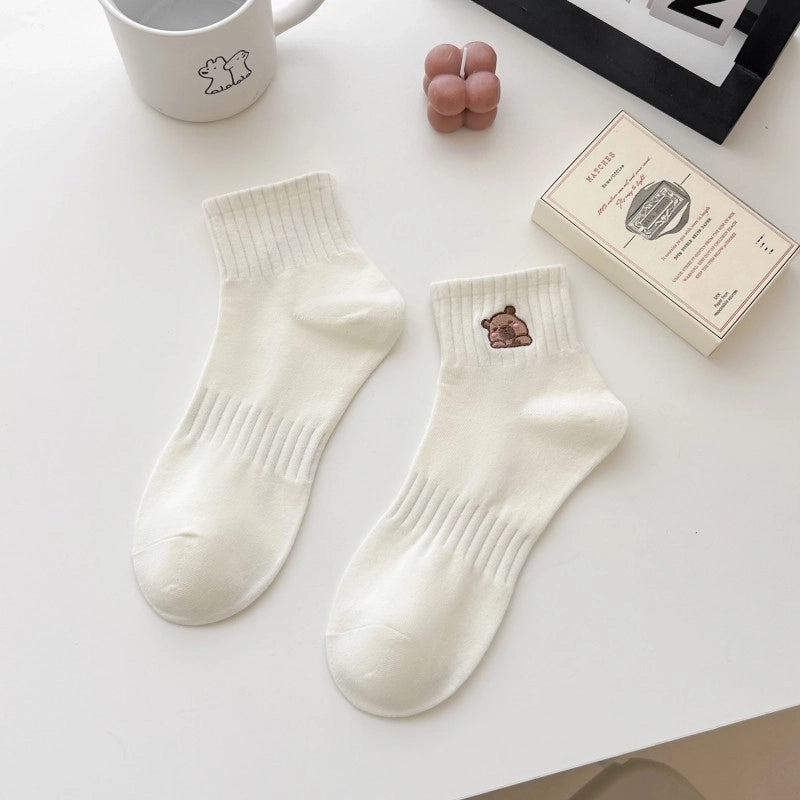 Socks Women’s Mid-tube Socks Cotton Socks Spring And Summer Sweat-absorbent Sports Cotton Socks White Women’s Socks Embroidered Kabibala Tide Socks