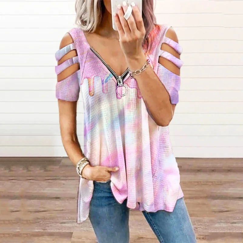 Womens Pink Tie Dye Casual T-shirt