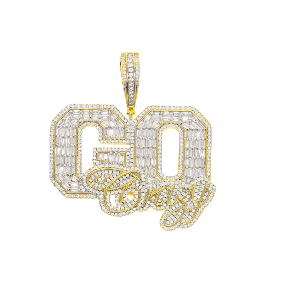Iced Out GO Crazy Letters Pave Cubic Zirconia Pendants