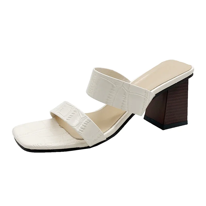 Qengg Brand Women Slipper Summer Outdoor Shoes Square High Heel Slip on Flip Flop Elegant Women Transparent Shoes