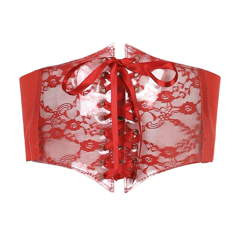 Billionm Women Decorative Corset Black Sexy Lace Up Underbust Waist Bandage Bustier Body Slimming Wide Belt Dress Elastic Waistband