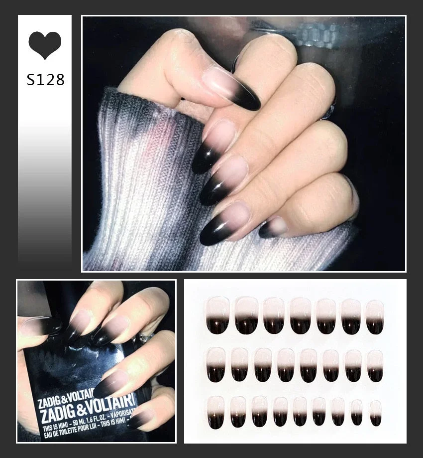 24pcs Full Cover Fake Nails Art Tools Matte Press on Coffin French Acrylic False Nail Tips With Glue Display Artificial Designs-Nail Inspo