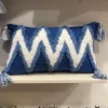 Morocco Style Plush Tassels Home Living Blue Sofa Cushion Pillow Cover