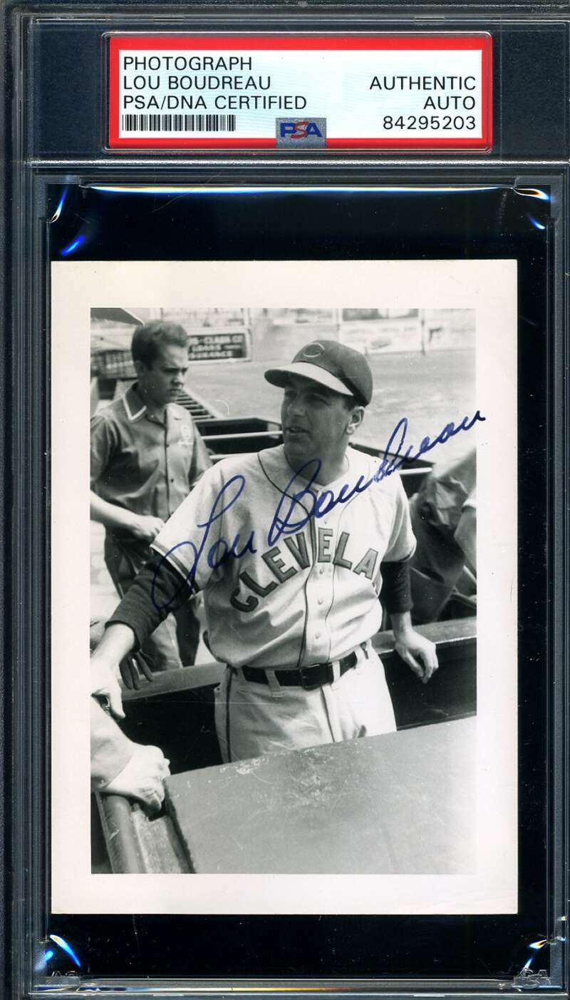 Lou Boudreau PSA DNA Coa Signed 1950`s Original Photo Poster painting Autograph