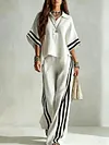 Women's Elegant Plus Size Loose Short Sleeve Shirt Top & Pants Two-Piece Suit Set