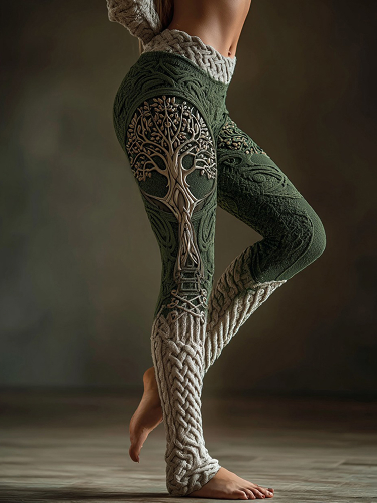 Vintage Viking Tree Of Life Celtic Knot Art Knit Cozy Leggings wearshes