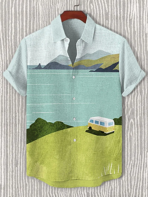 Men's Camping Bus Travel Van Life Print Casual Shirt
