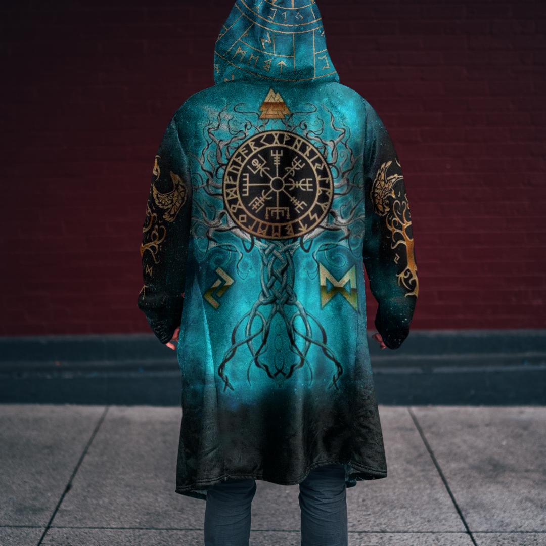 Men's Vikings Runic Vegvisir Tree Of Life Vintage Hooded Jacket