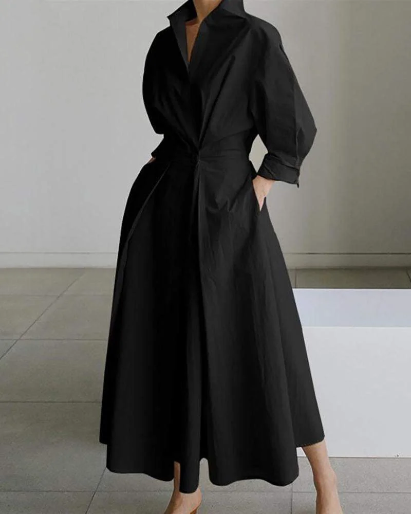 Stylish Solid Color Long Sleeve Dress