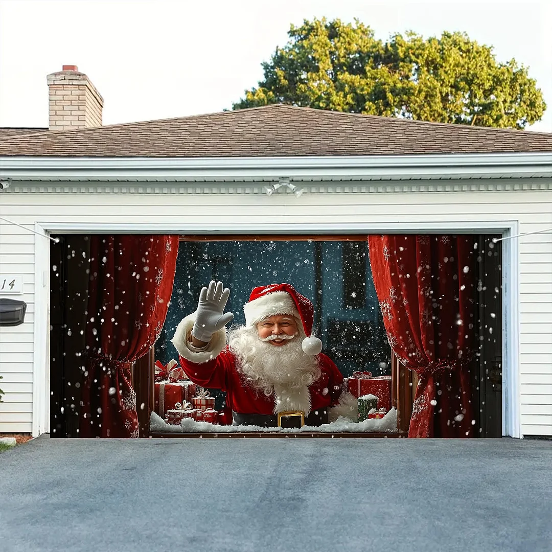 Garage Door Banner Decoration - Santa Spreading Christmas Cheer
