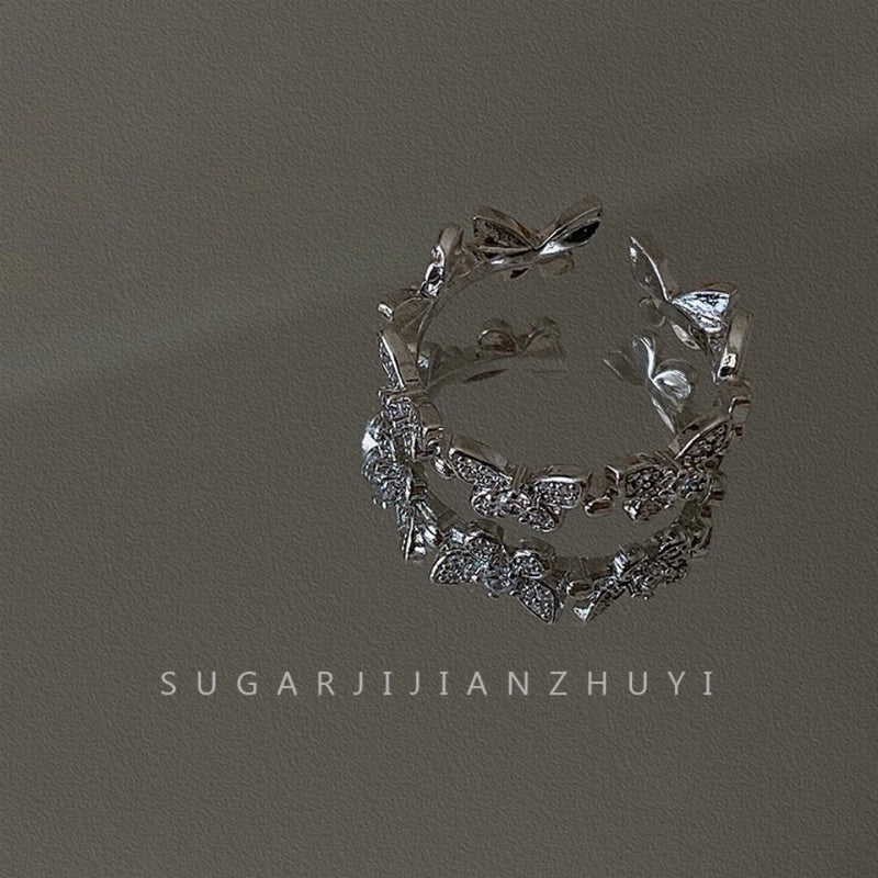 Minimalist Butterfly Copper Butterfly Inlay Zircon Open Ring