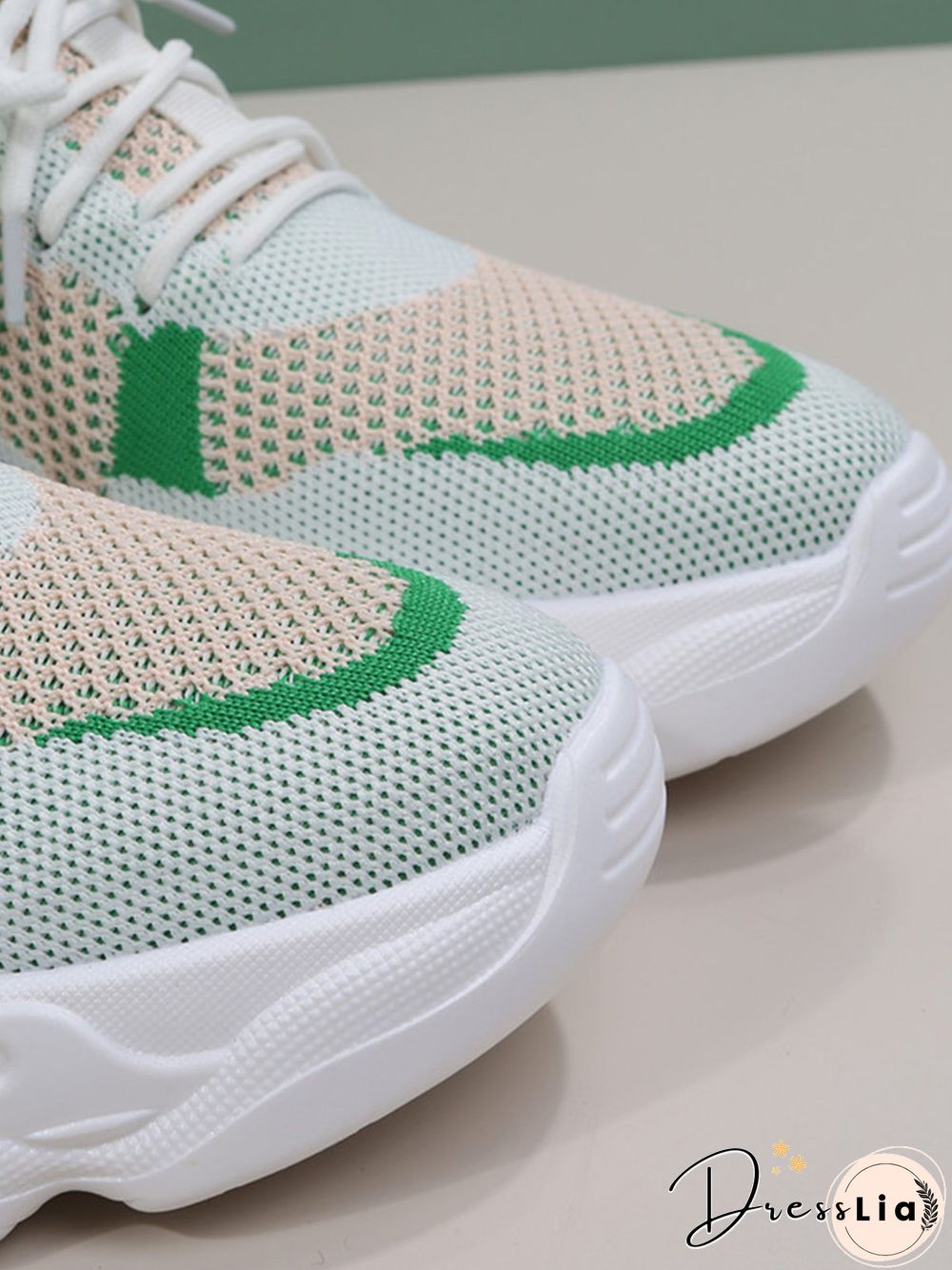 Contrast Flyknit Breathable Mesh Platform Lace-Up Sneakers