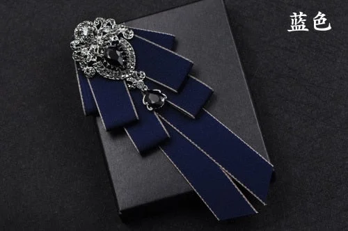 High-quality Fashion Handmade Red Diamond Bow Tie Wedding Collar Bowtie Brooch Pocket Towel Square Set Gifts for Men Accessories