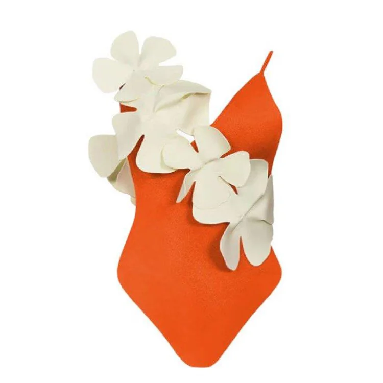Flaxmaker Plus Size Flower Decor Backless One Piece Swimsuit and Skirt