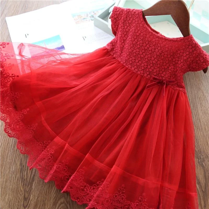 Elegant Flower Girls Dress Wedding Party Princess Dress Casual Kids Clothes Lace Long Sleeves Dress Children's Vestidos For 3-8T