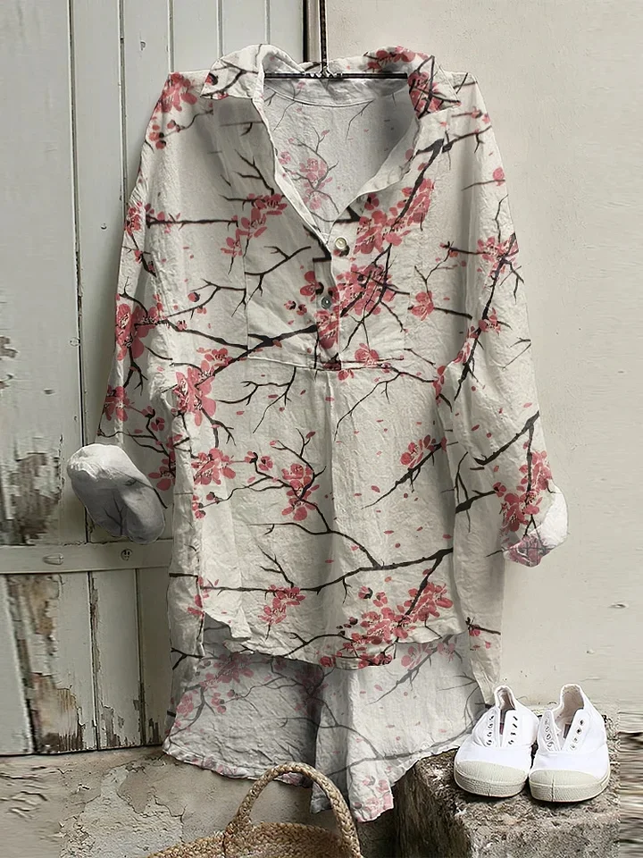 Vintage Plum Print Long Sleeve Casual Shirt