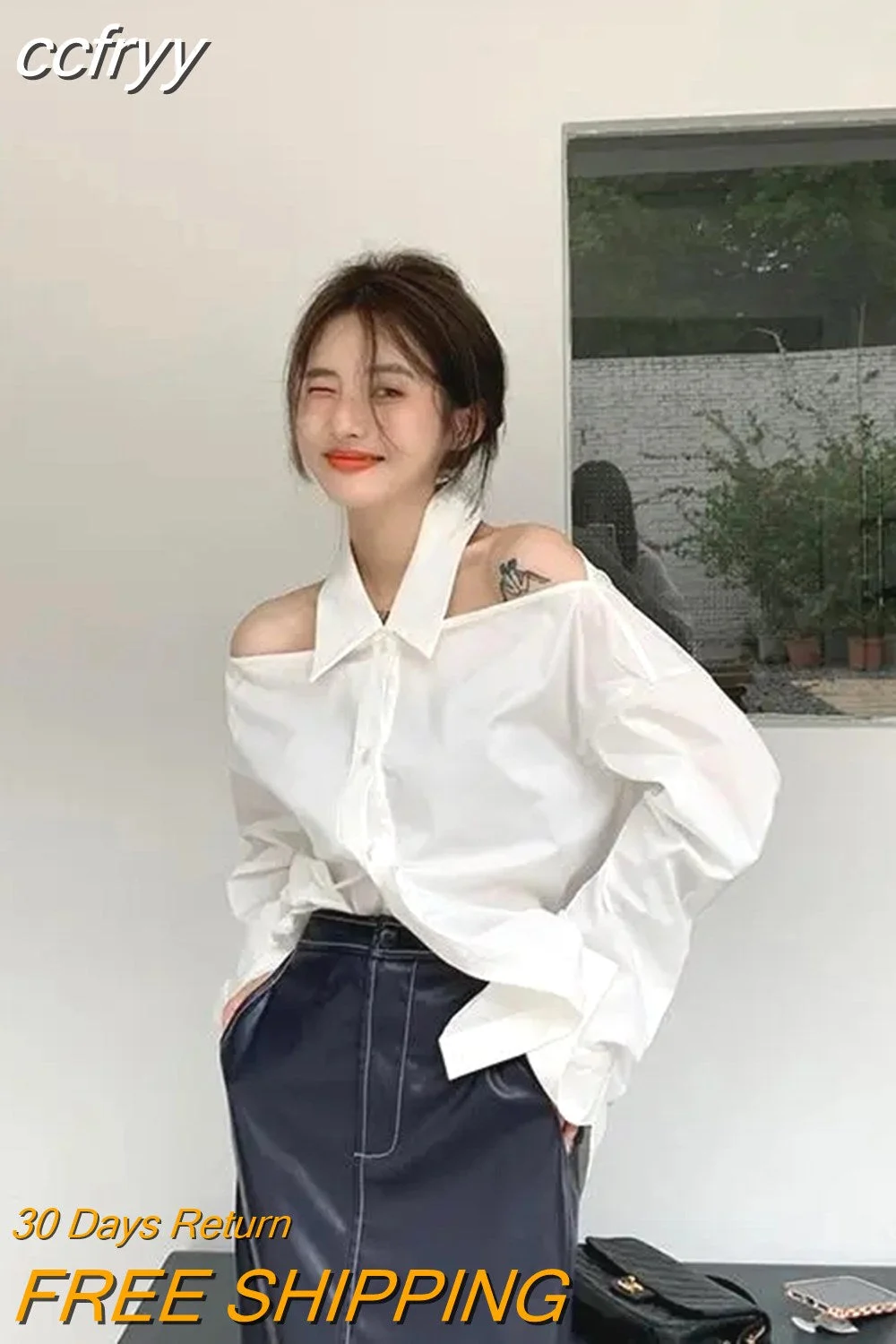 Huibahe 2023 Summer Long Sleeve White Shirt Women Korean Style Off The Shoulder Button Ladies Tunic Blouse Female Clothing Tops