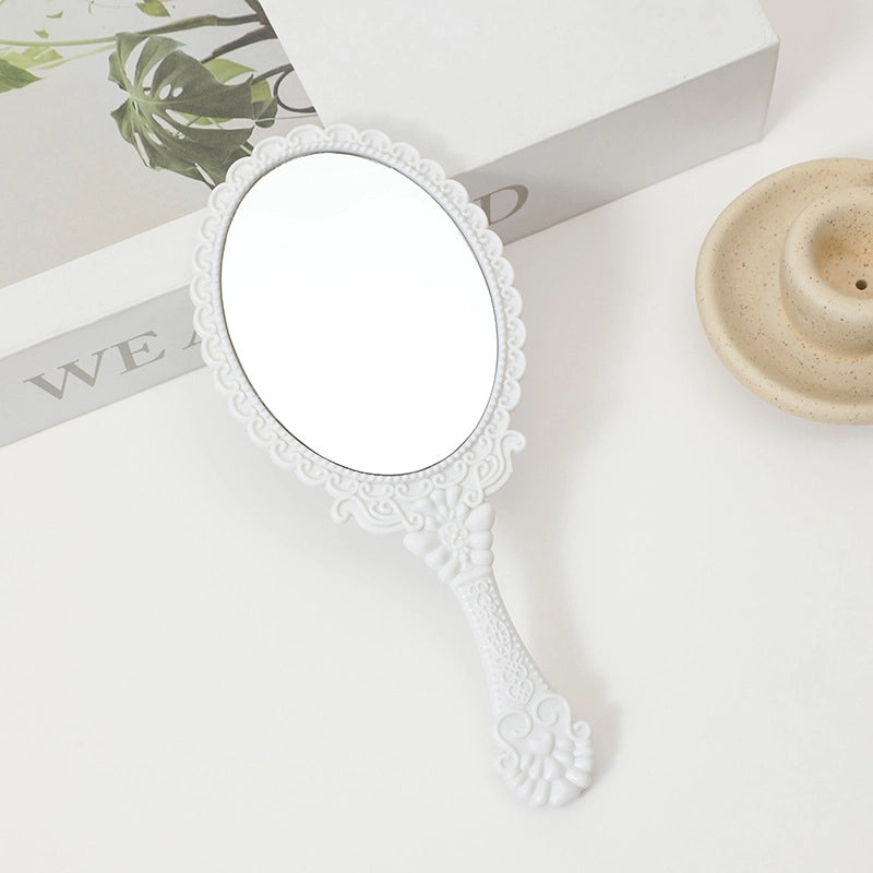 Handheld Makeup Mirror European Lace Small Portable Plastic Handle Advertising Small Mirror Factory