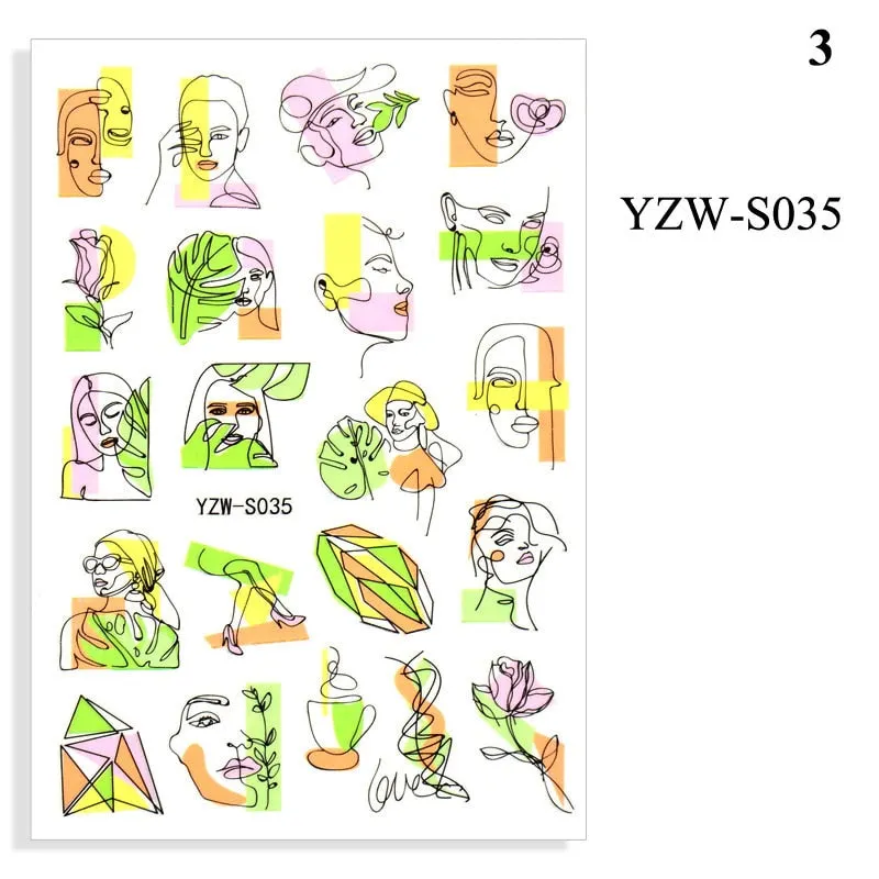 1 Sheet Human Face Nail Stickers And Decals 2021 Nail Art Decorations Set Geometric Pattern Dried Flowers Sliders For Nails Art-Nail Inspo