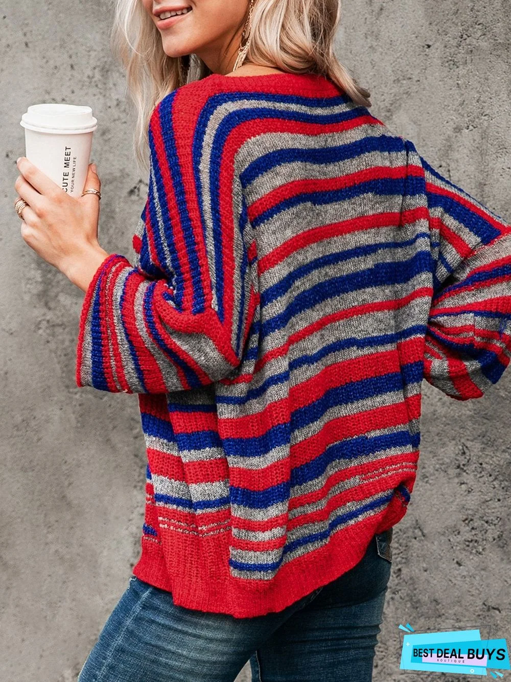 Basic Striped Scoop Neckline Sweater