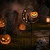 Solar Powered Black Cat & Pumpkin Moon Stake Light Weatherproof Moon Cats LED Stakes Light Auto On/Off Halloween Decorations Solar Lamp for Outdoor Patio Pathway Yard Lawn Decors